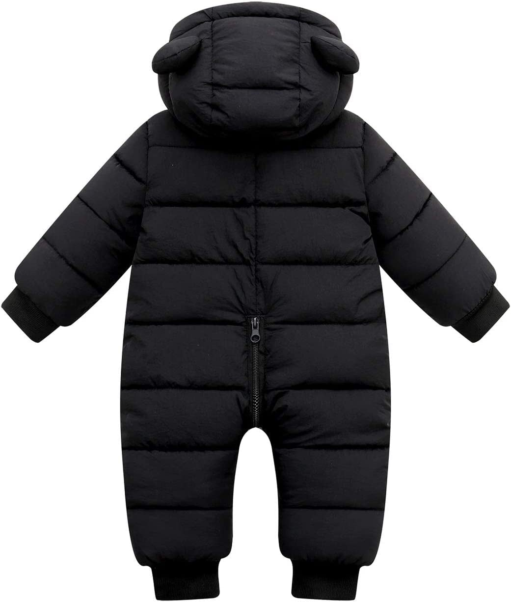 Baby Hooded Snowsuit Infant Winter Clothes Zipper Long Sleeve Outerwear Cotton Warm One Piece Romper