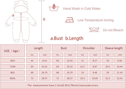 Baby Hooded Snowsuit Infant Winter Clothes Zipper Long Sleeve Outerwear Cotton Warm One Piece Romper