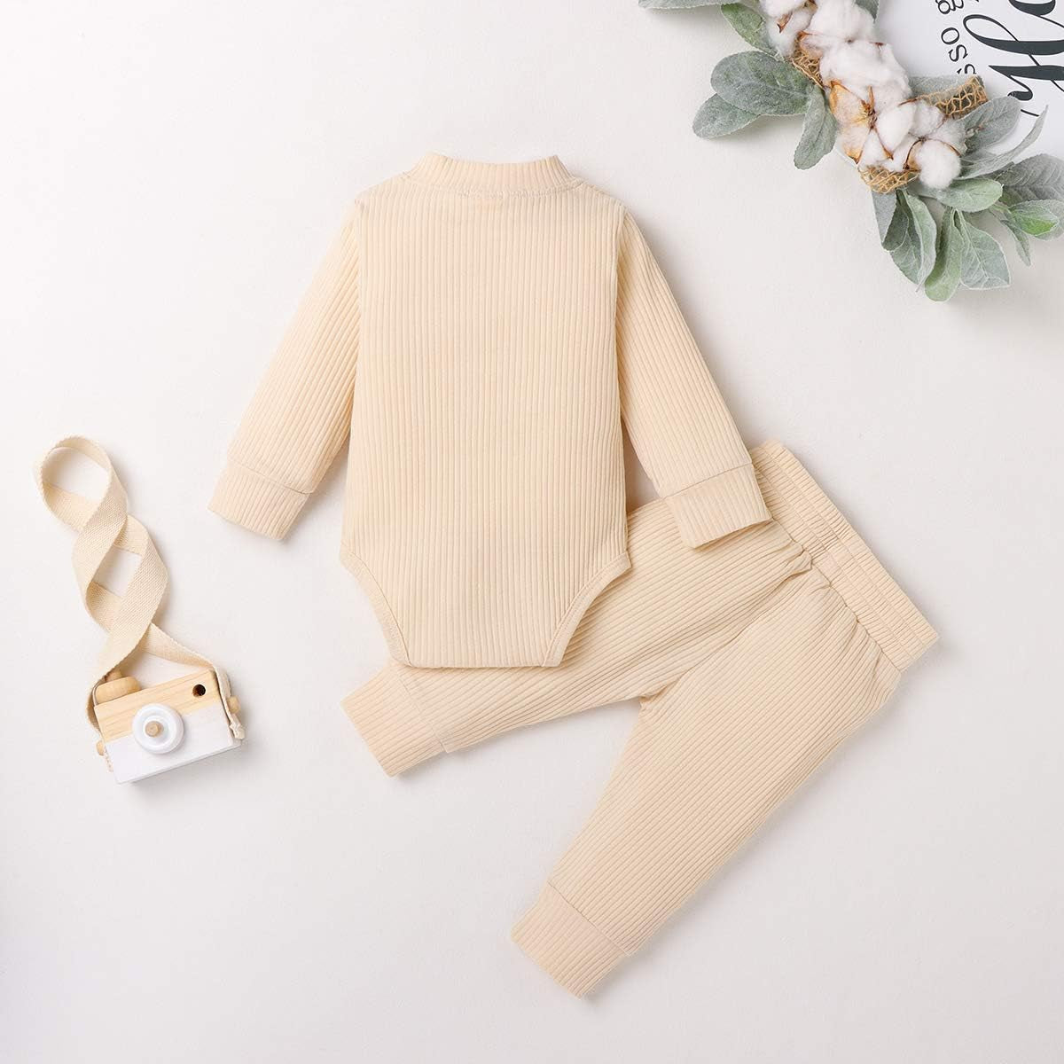 Winter Newborn Baby Boy Girl Clothes Set Ribbed Outfits Unisex Infant Solid Cotton Button Long Sleeve Tops Pants 2PCS