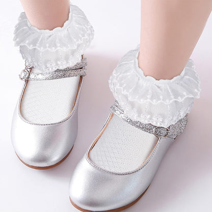 4 Pairs Baby Toddler Girls Ruffle Socks Eyelet White Princess Cotton Cute Lace Frilly Dress Socks for Little/Big Kids