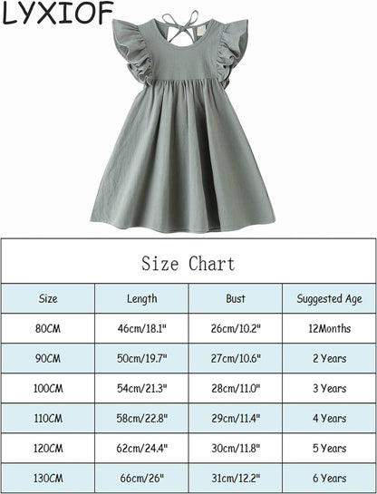 Toddler Baby Girl Cotton Linen Dress Ruffle Sleeve Halter Sleeveless Kids Casual Dresses