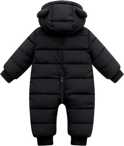 Baby Hooded Snowsuit Infant Winter Clothes Zipper Long Sleeve Outerwear Cotton Warm One Piece Romper