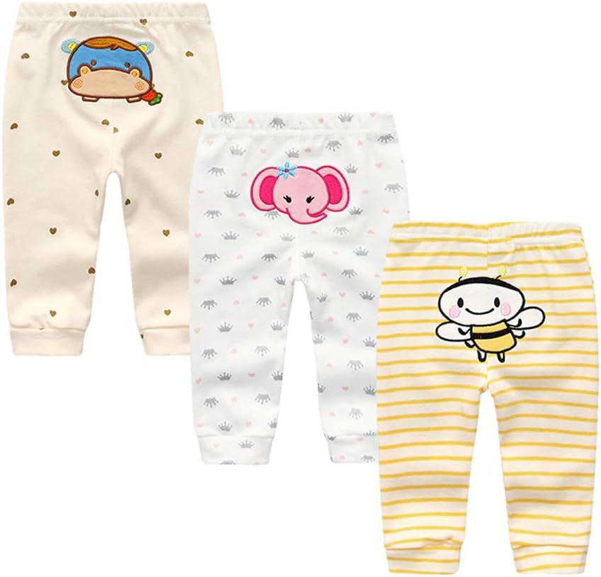 Unisex Newborn Baby Cotton 4-Pack Pants Embroidery Pringting Casual Leggings 0-24 Months for Boys and Girls