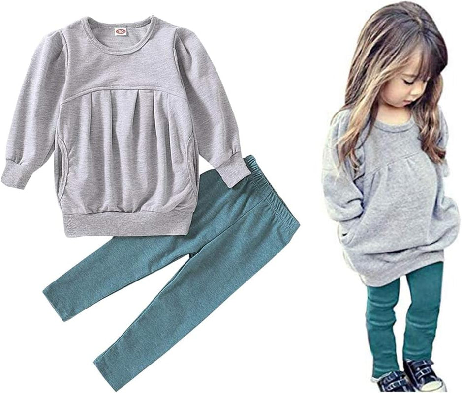 Toddler Girls Clothes Winter Warm Long Sleeve Tops Long Pants Suit Kids Soft Cotton 2Pcs Set