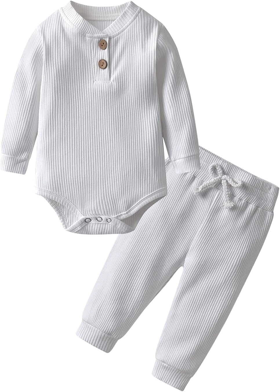 Newborn Baby Boy Girl Clothes Ribbed Cotton Long Sleeve Romper and Pants Outfits Set