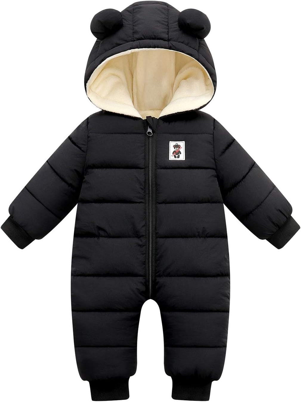 Baby Hooded Snowsuit Infant Winter Clothes Zipper Long Sleeve Outerwear Cotton Warm One Piece Romper